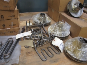 LOT TO INCLUDE: (6) HEATERS, SPACE TYPE, OIL KIND. 18" X 9-1/2" FOR LUBE SYSTEM, (6) HEATERS, SPACE TYPE, 220V, 400W RATING, (9) IMPELLERS, PUMP KIND, STL MATERIAL. INTERMEDIATE STAGE CONSTRUCTION. LOADING & HANDLING FEE $15-4138